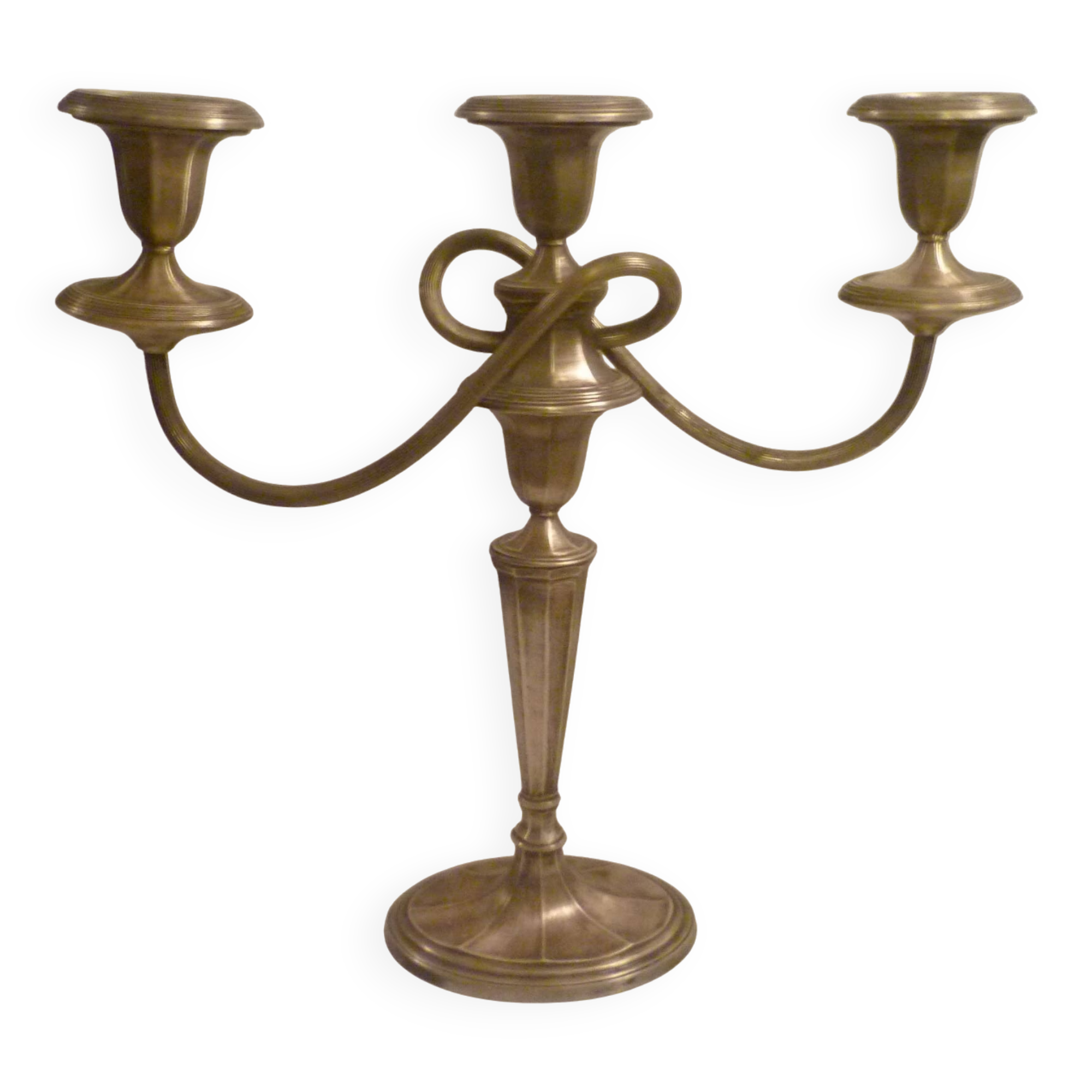 Large 3-light candlestick / candle holder in silver met. classic style