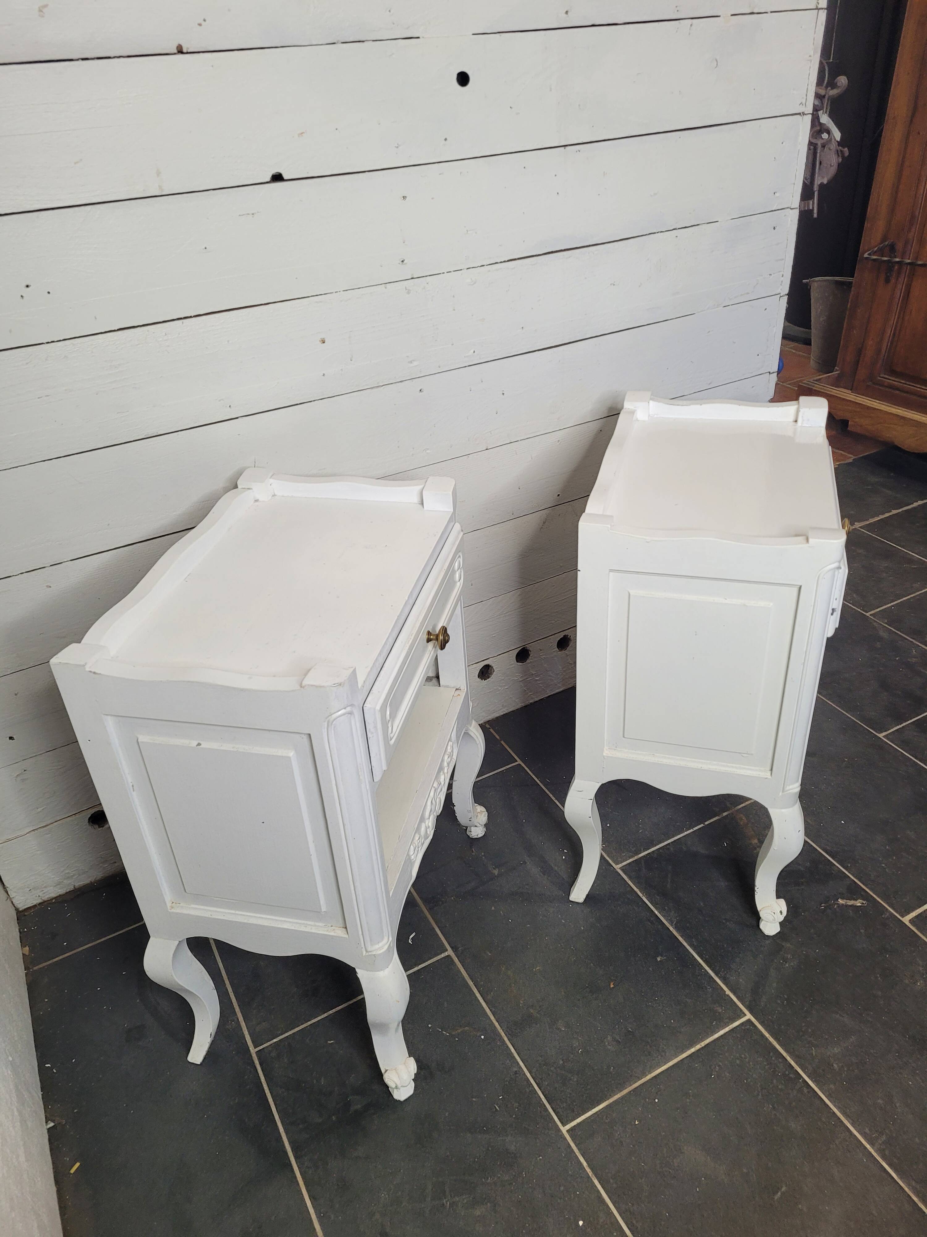 Pair of white patinated Louis XV style bedside tables