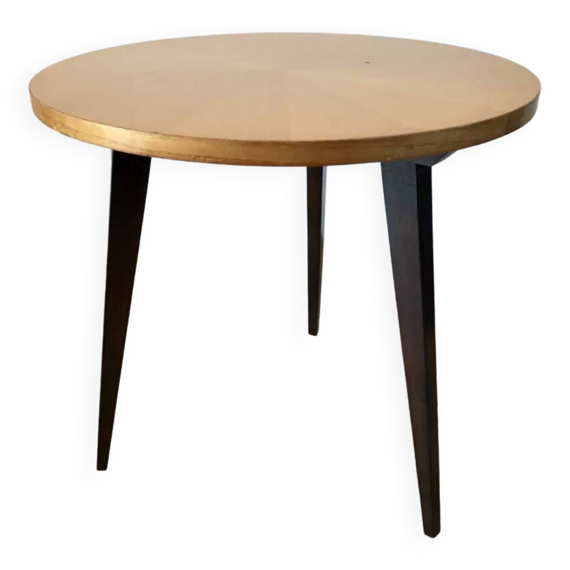Tripod coffee table in wood and two-tone marquetry Scandinavian design 50s-60s
