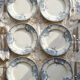 6 antique Boch Frères Keramis plates, Dauphin model, blue decoration, 19th-20th century.
