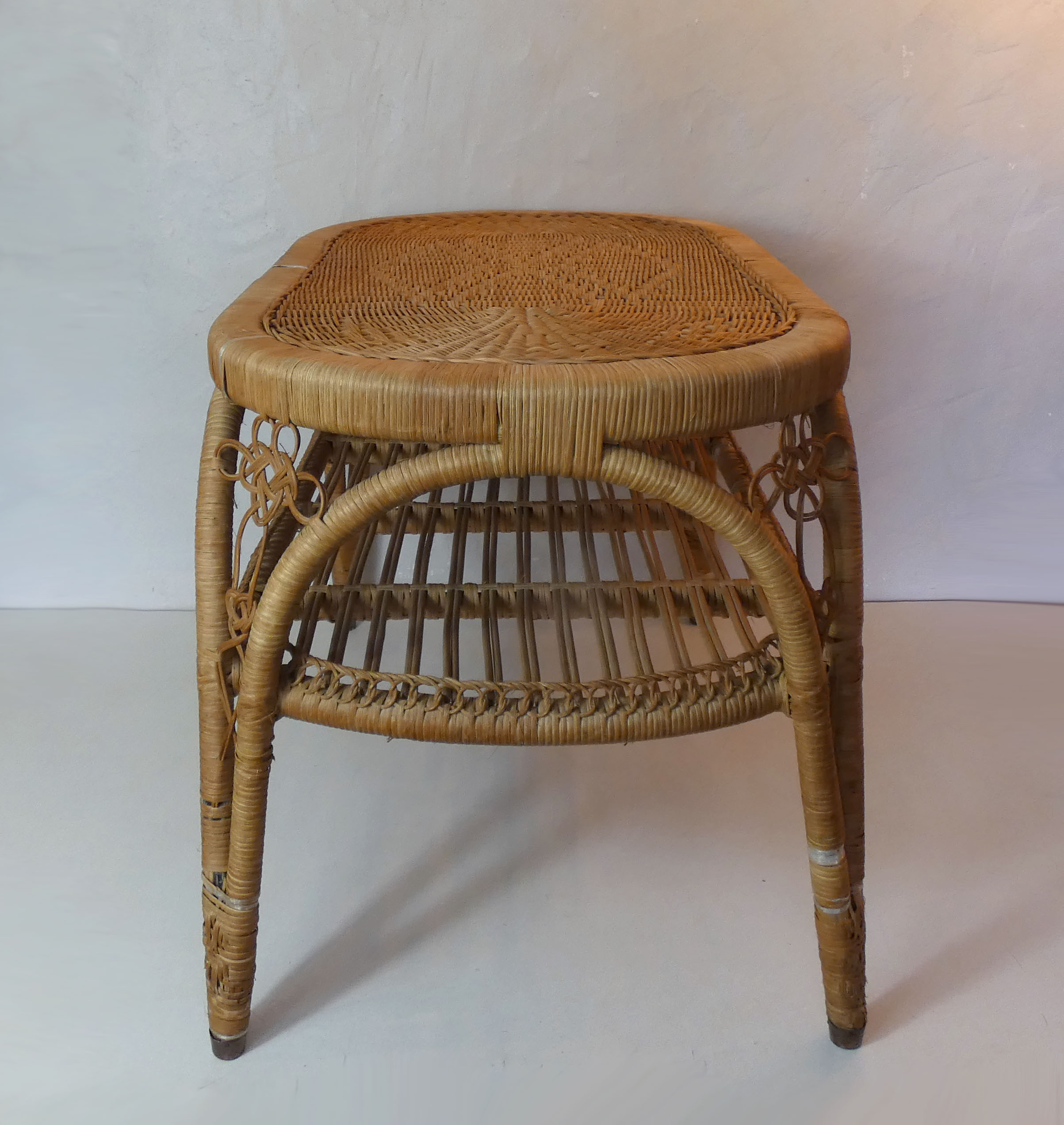 Old vintage rattan coffee table