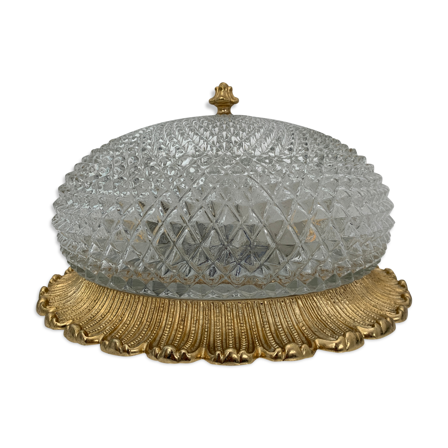 Old ceiling lamp gold metal and globe glass decor of diamond tips limburg