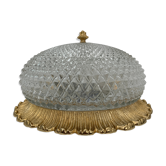 Old ceiling lamp gold metal and globe glass decor of diamond tips limburg