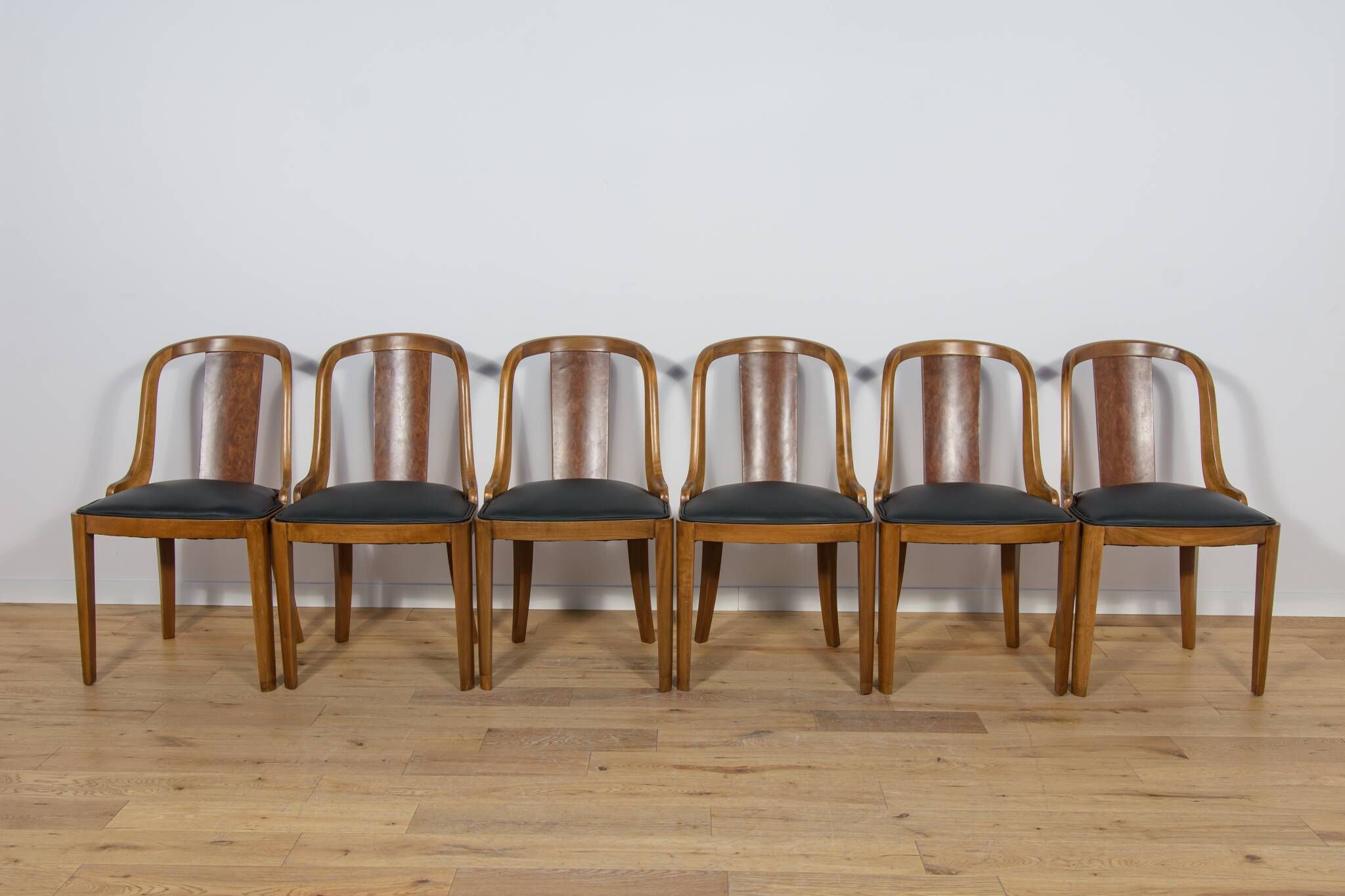 Art Deco Dining Chairs Gondola, Rene Melin, France, 1930s, Set of 6