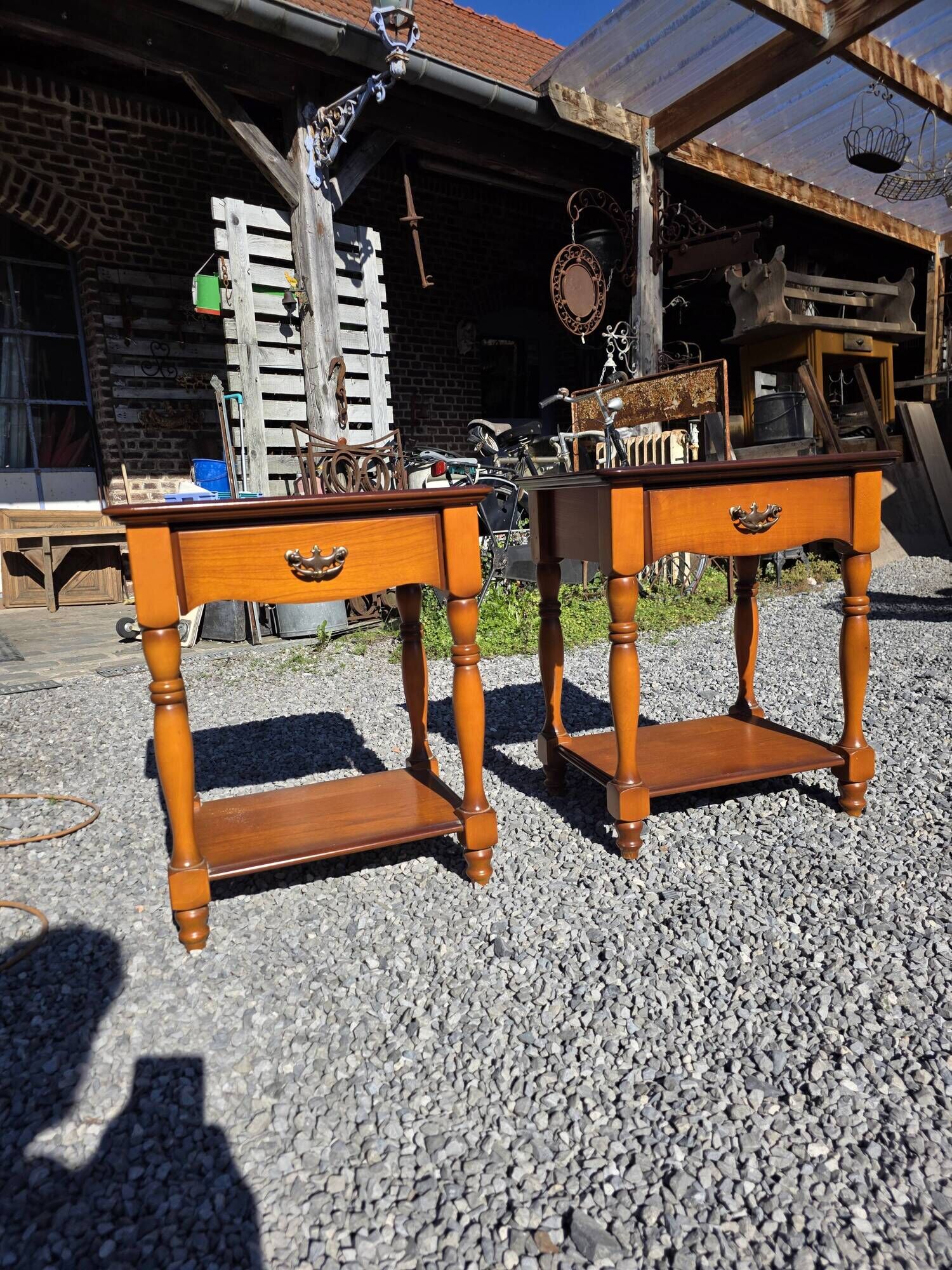 Pair of cherry wood bedside tables from the mid-20th century.