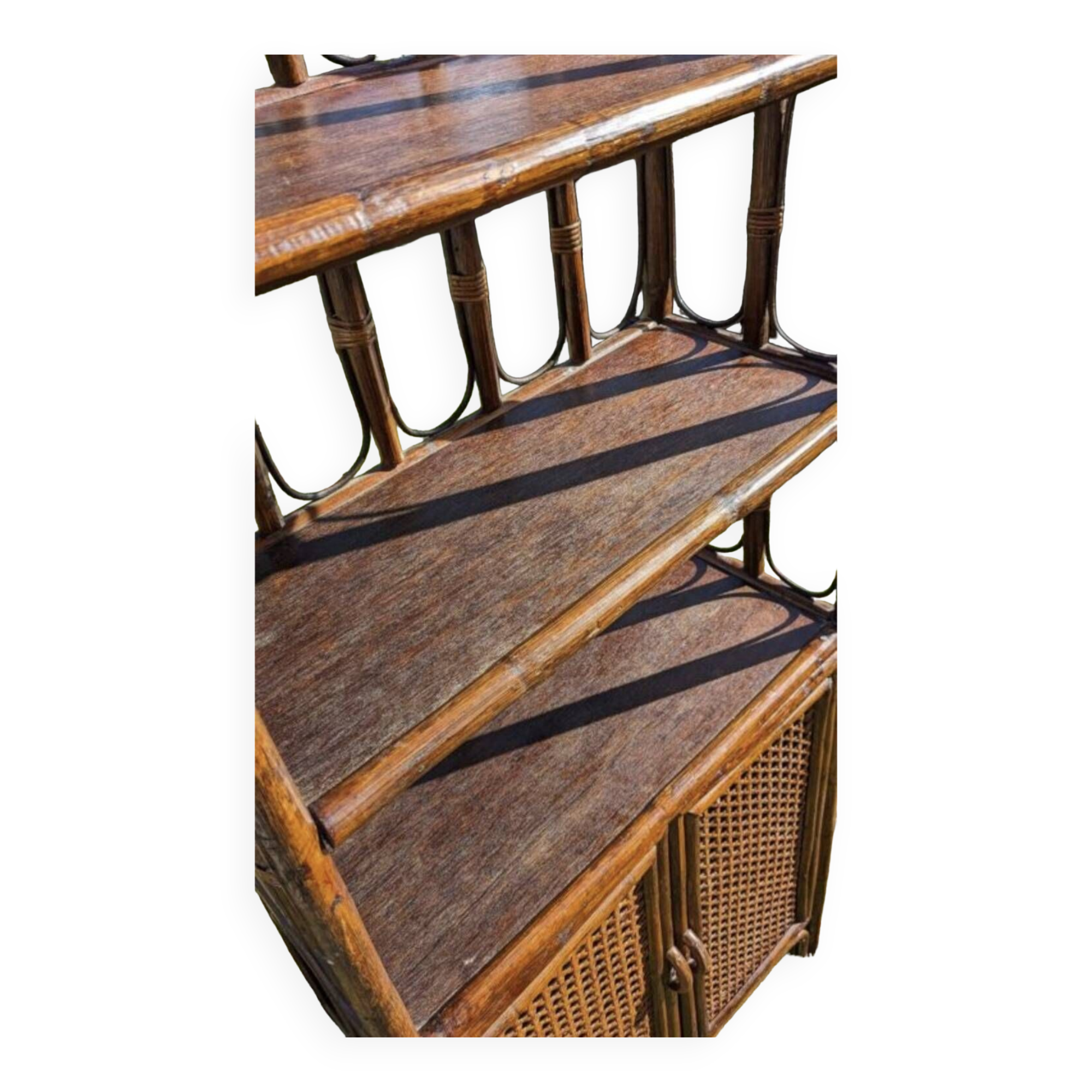 Vintage rattan bookcase shelf