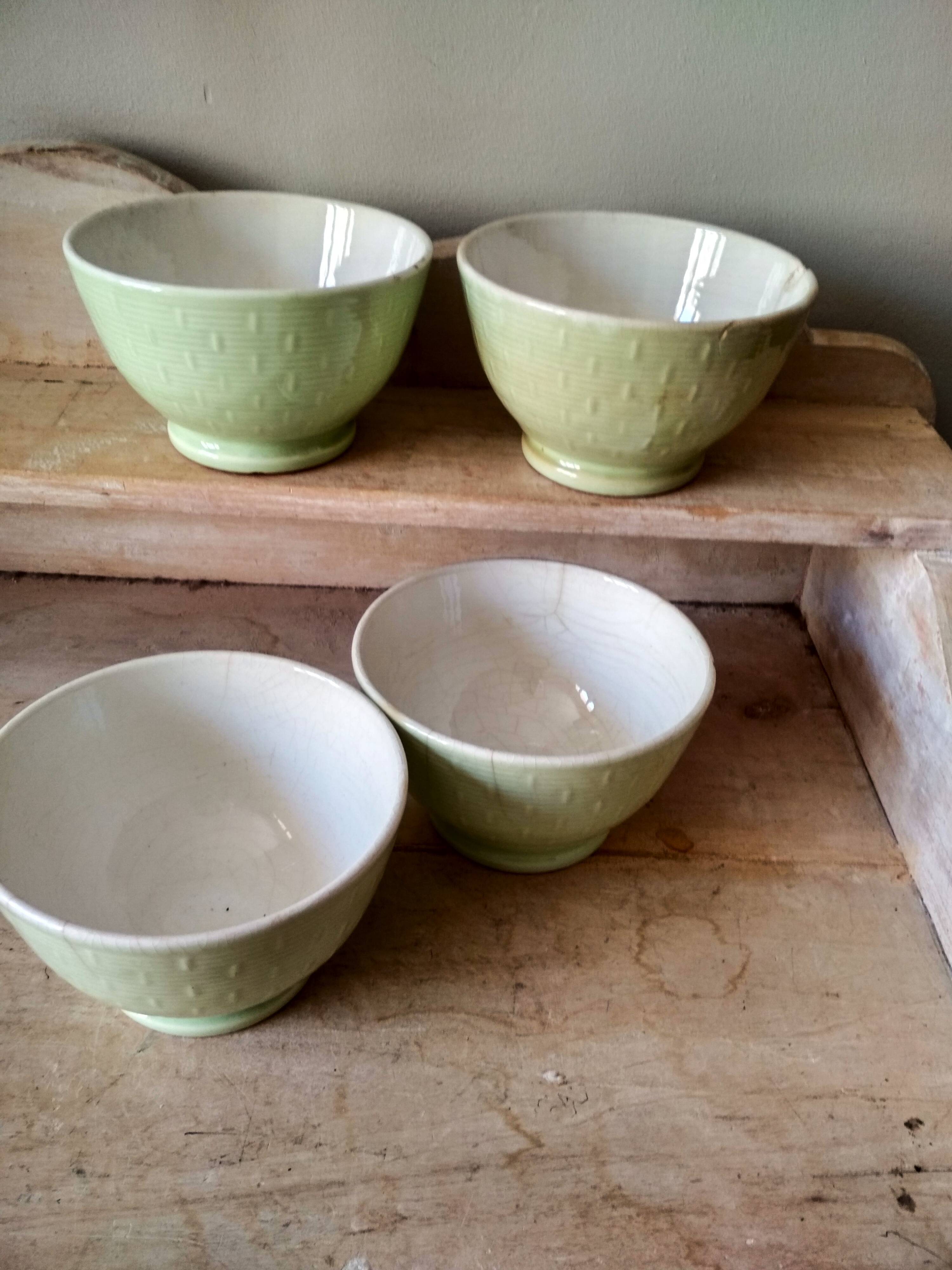 Set of 4 old celadon green bowls - "made Italy" breakfast