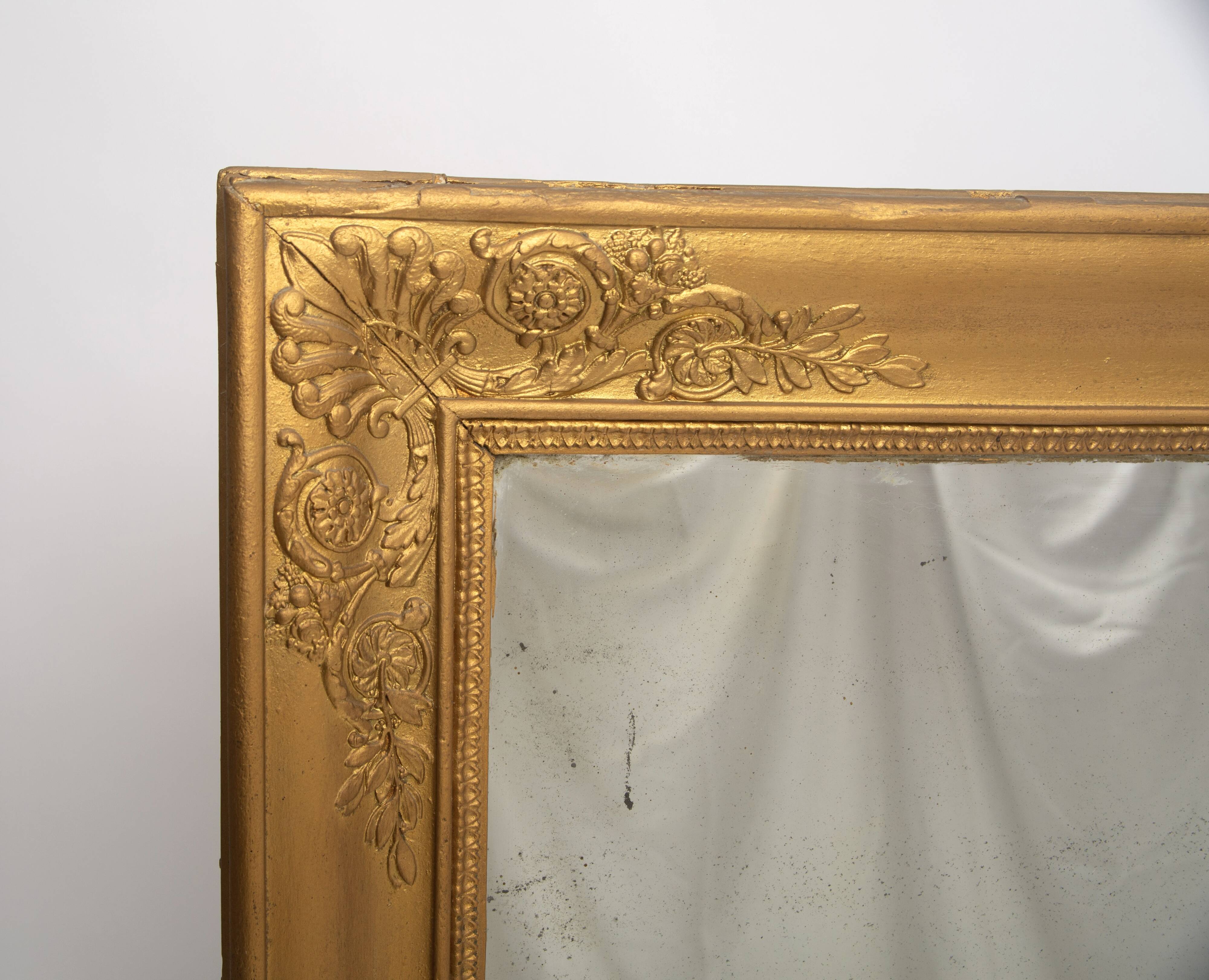 Ancien miroir doré avec glace au mercure, XIXe siècle