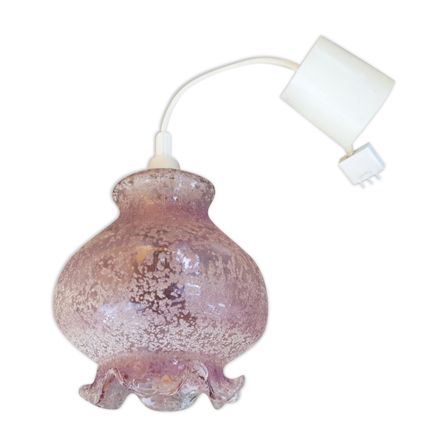 Pink glass pendant lamp, vintage, 70s