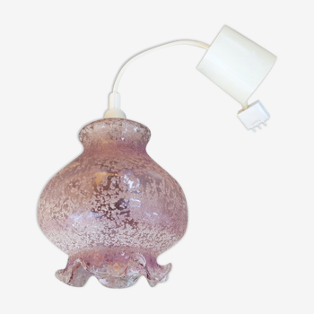 Pink glass pendant lamp, vintage, 70s