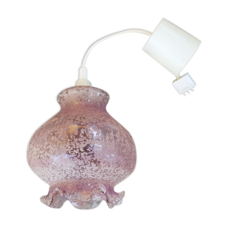 Pink glass pendant lamp, vintage, 70s