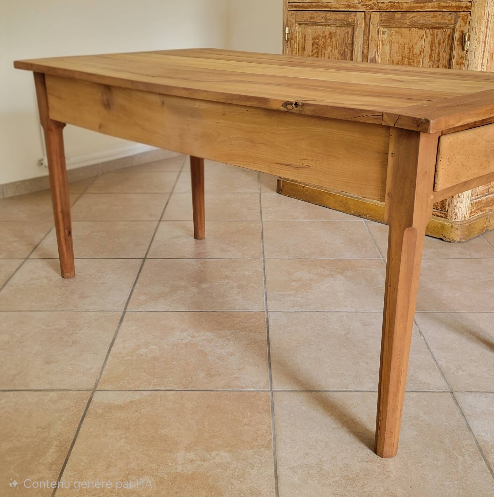 Old farmhouse table made of solid walnut wood.