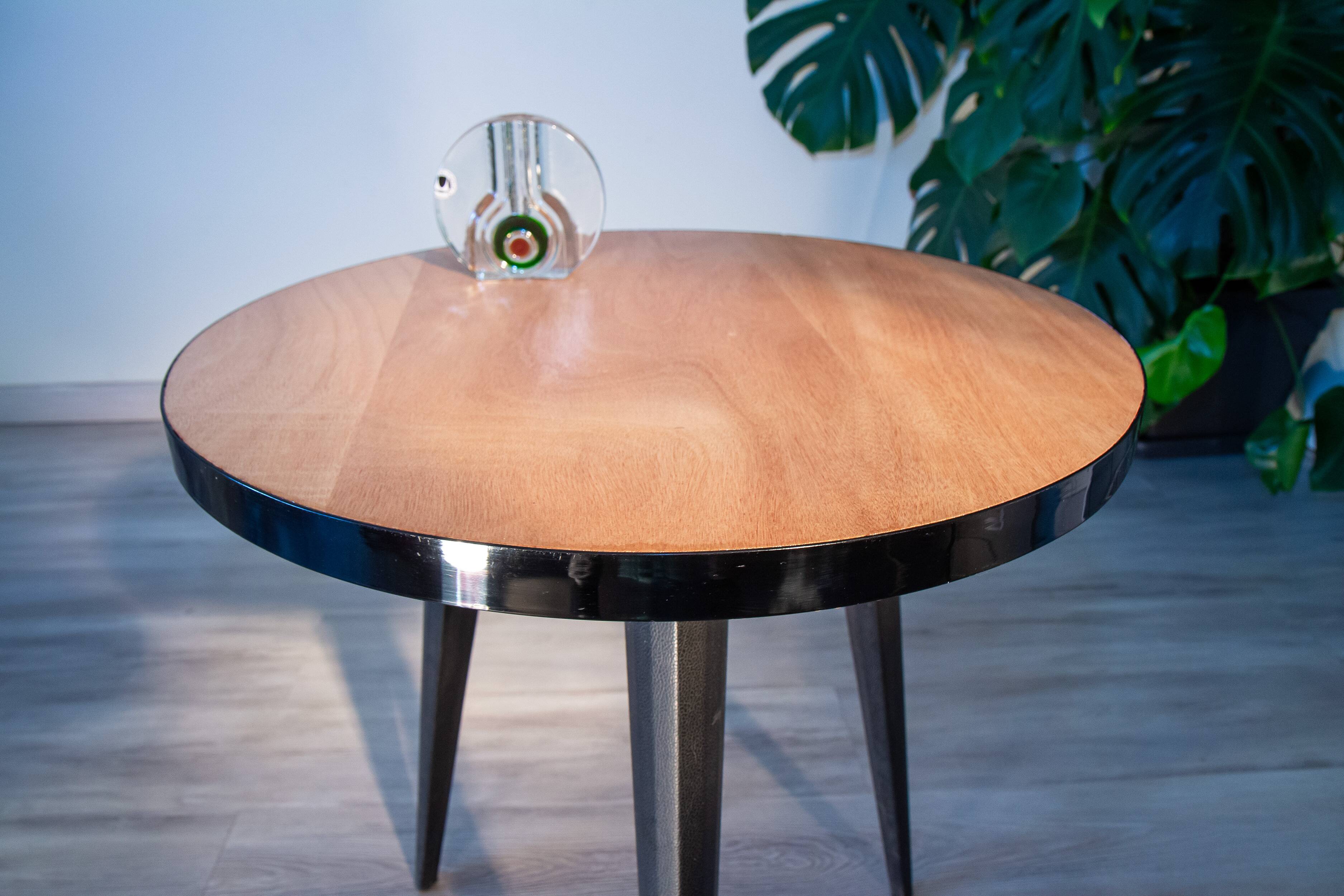 50s tripod pedestal table, side table, wood and coated metal