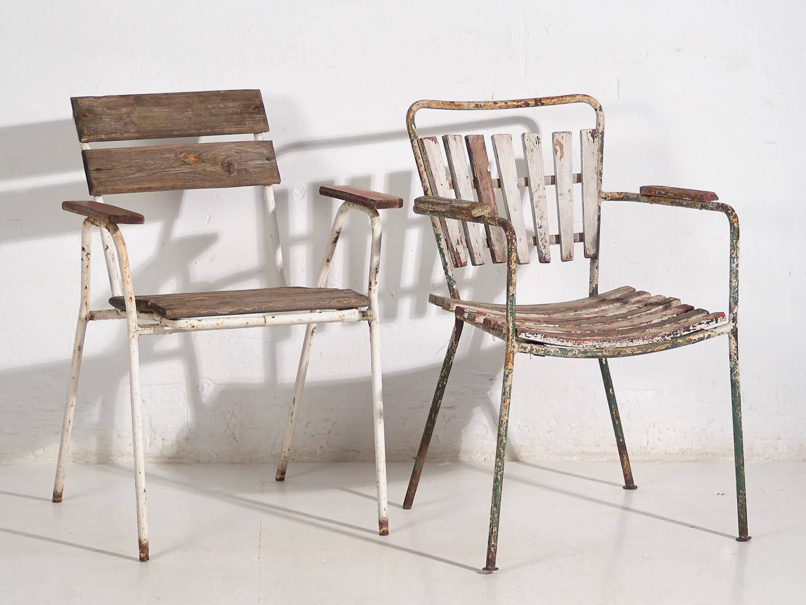 Antique garden chairs with armrests (c.1920). Set of 2 pieces #23