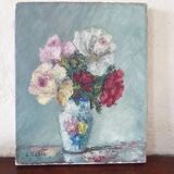 Painting oil on canvas bouquet of flowers signed b. rabel