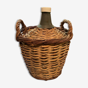 Dame-jeanne in 10L glass and wicker basket, old