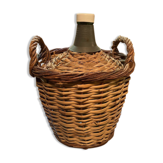 Dame-jeanne in 10L glass and wicker basket, old