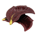 2 red and gold ceramic leaf-shaped bowls - Verceram France - vintage year