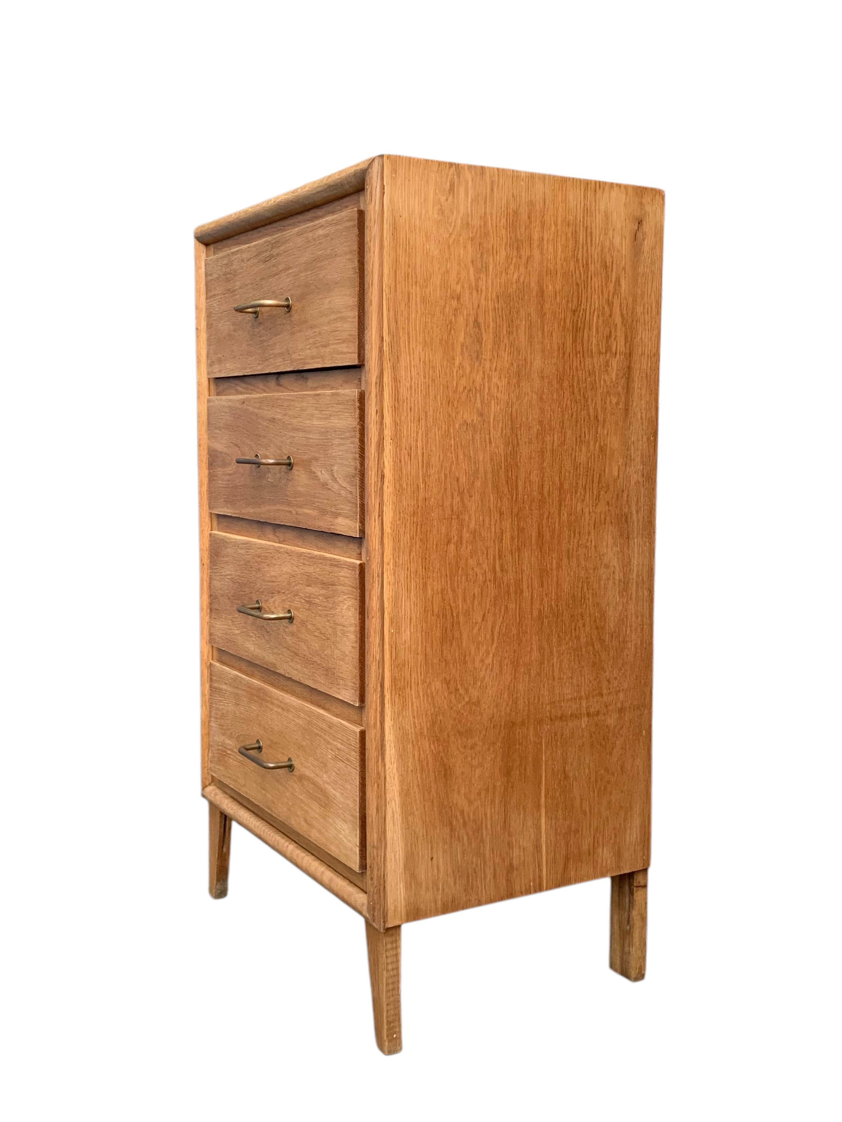 Chest of drawers with compass feet, raw wood, 1950s