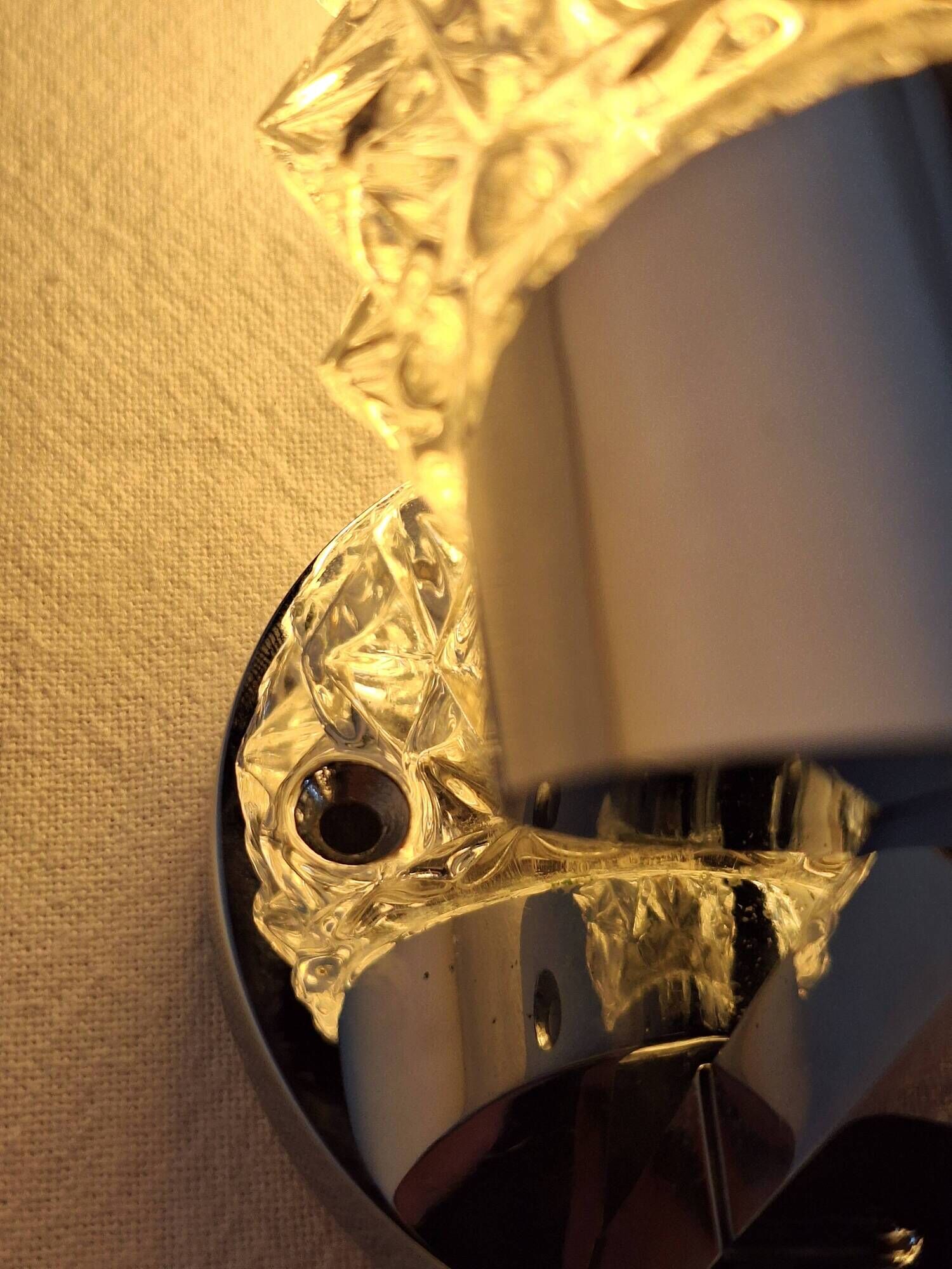 Pair of vintage Art Deco space age chrome and molded glass wall sconces