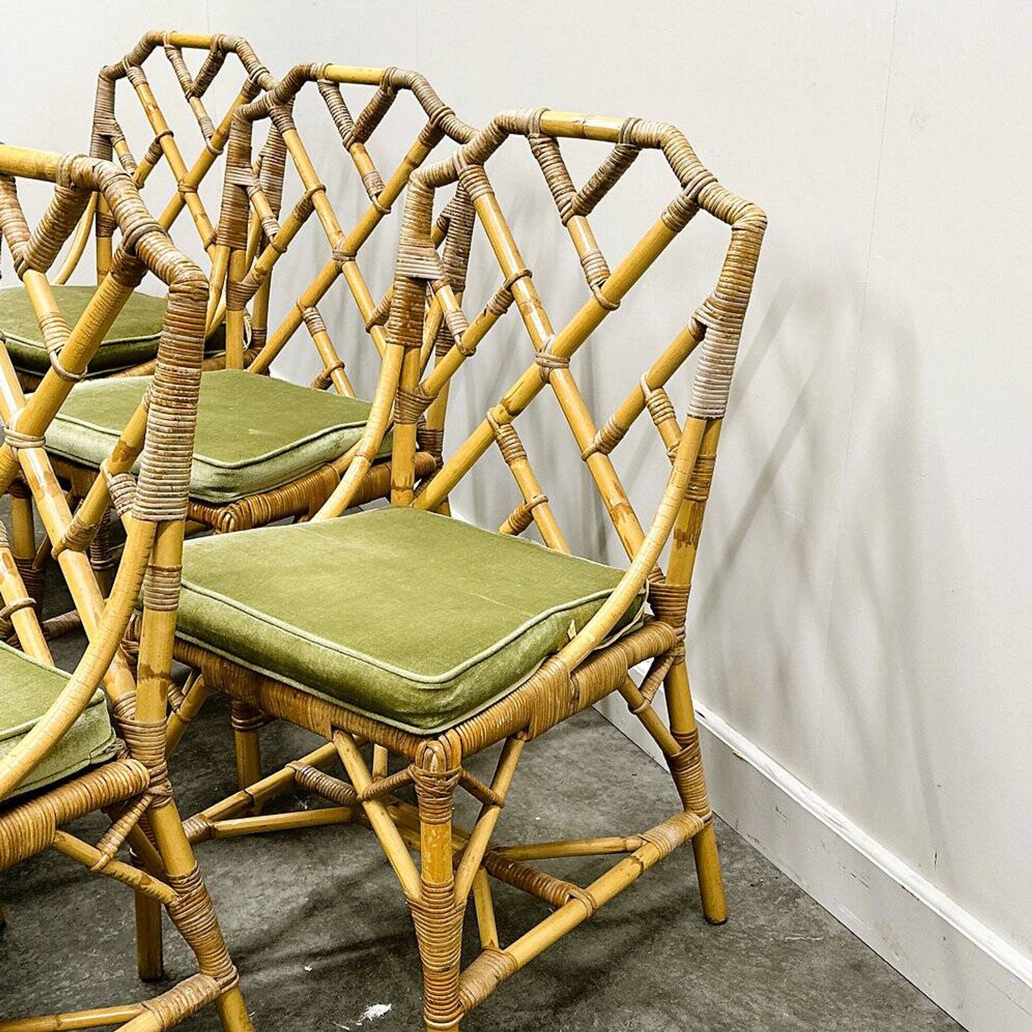 Set of six English "Invincible" bamboo and rattan chairs by Angraves, 1970s