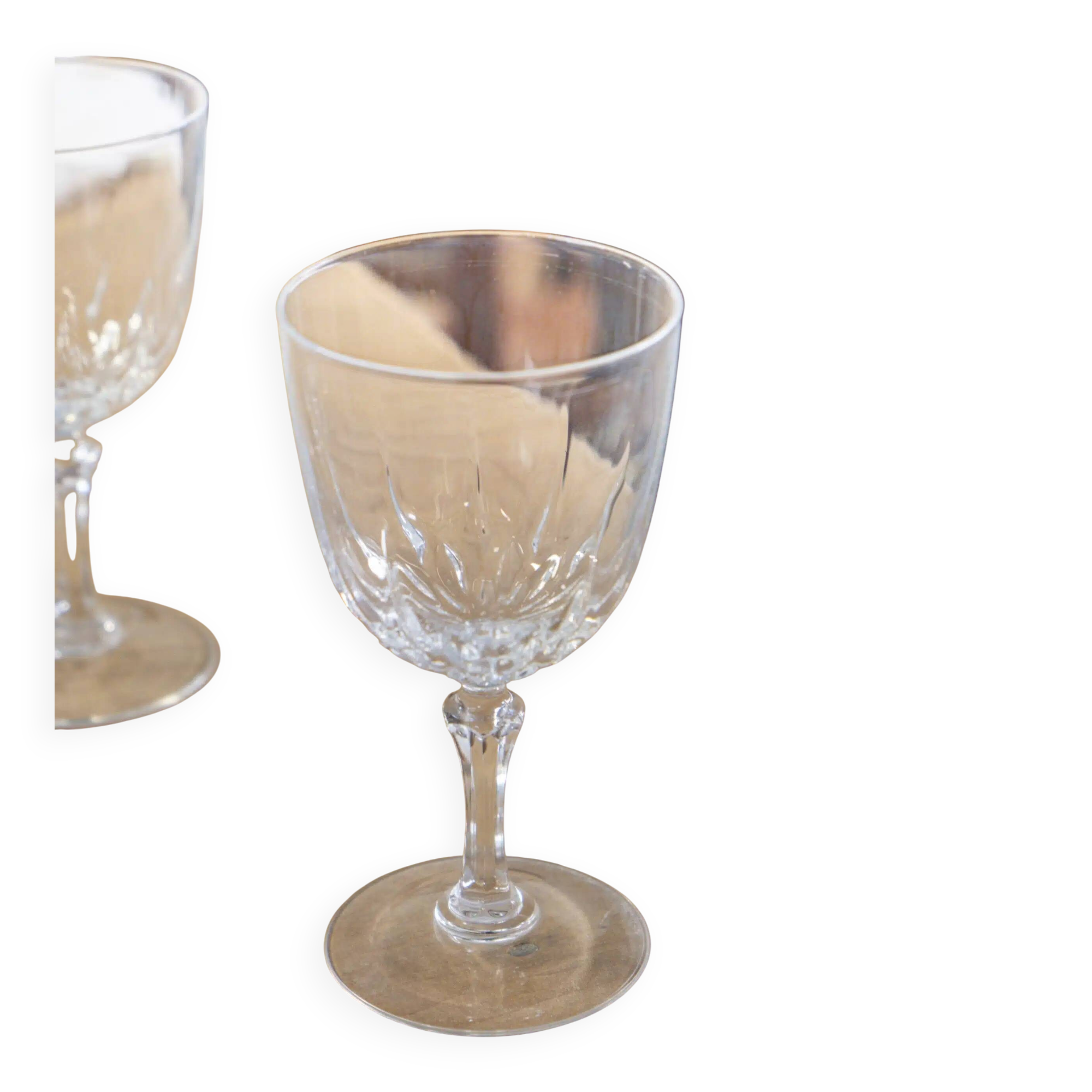 Set of 6 cut glass white stemmed glasses "Camellia"