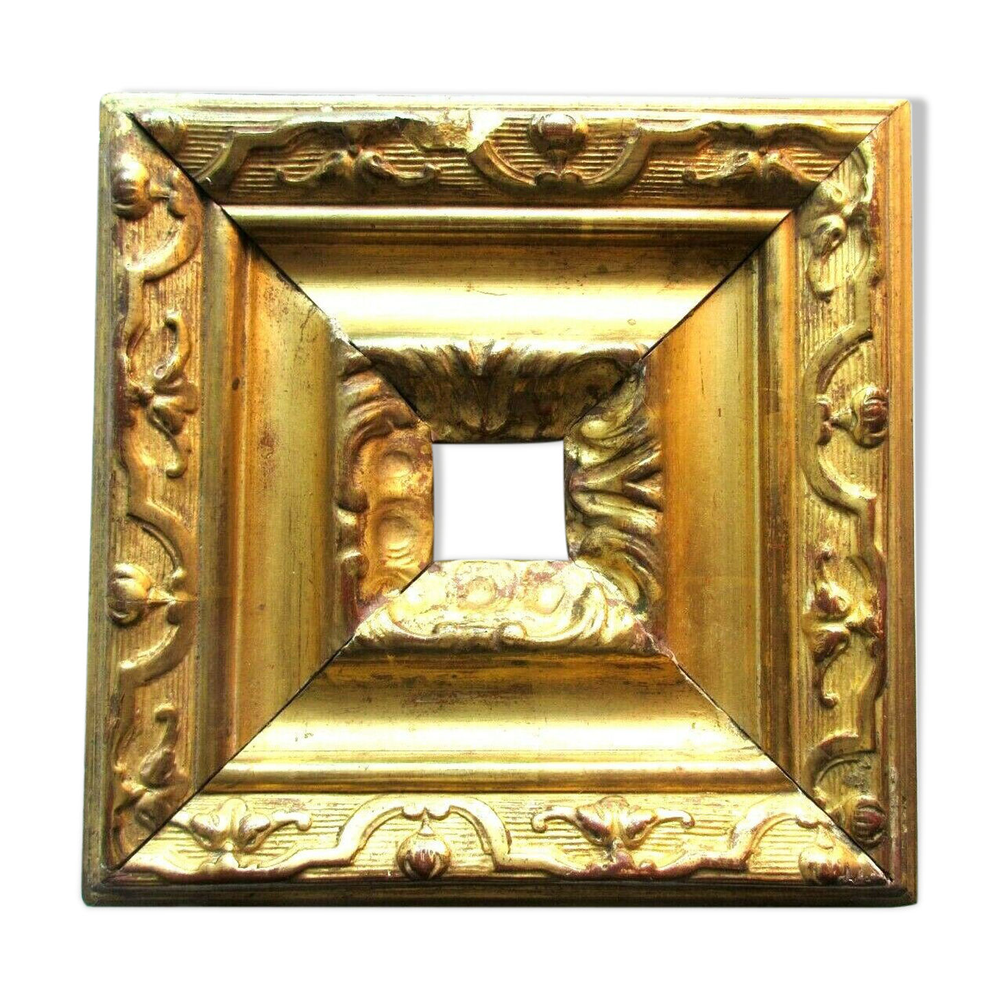 late 19th century square frame, small carved wood frame, gilded with gold leaf