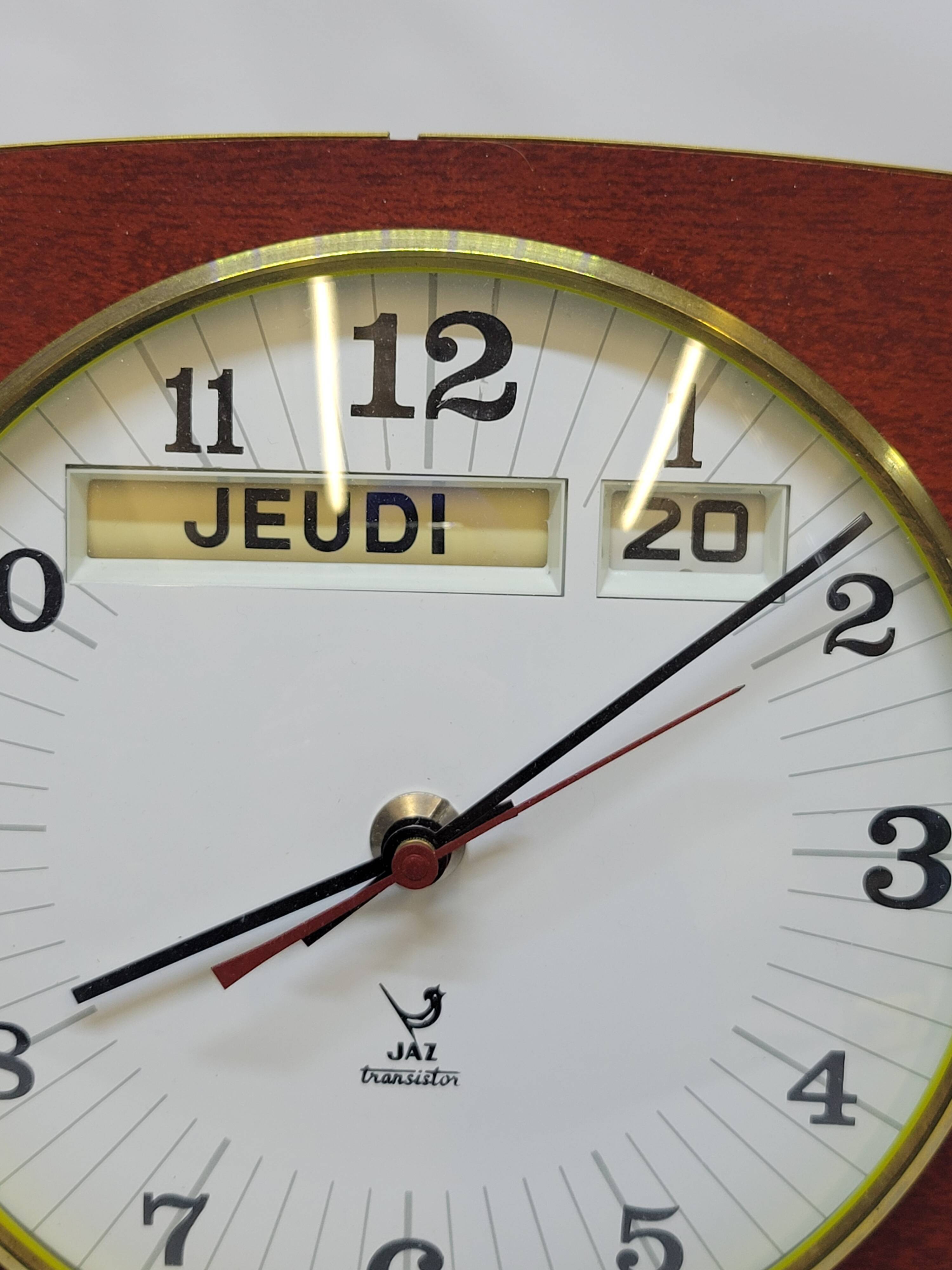 Vintage Jaz Transistor Wall Clock with Day and Date Calendar Formica