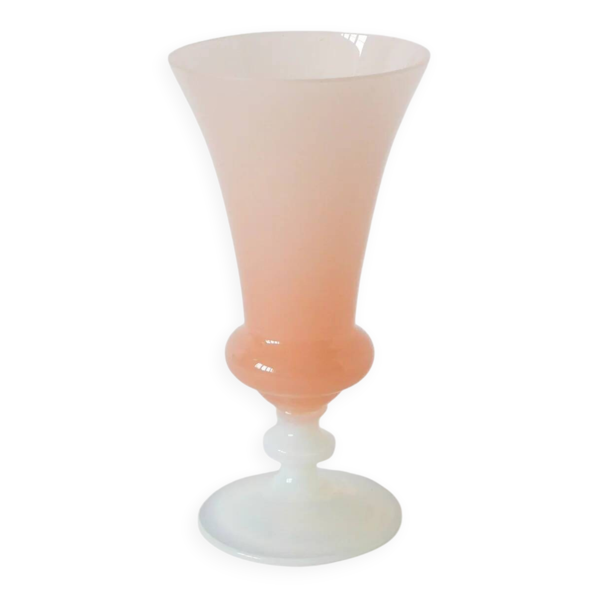 Opaline vase, pink with white feet, 1960