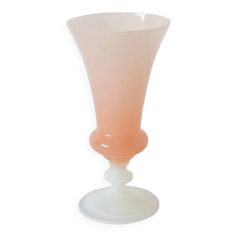 Opaline vase, pink with white feet, 1960