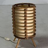 Bamboo cylindrical table lamp by Louis Sognot, France 1950s
