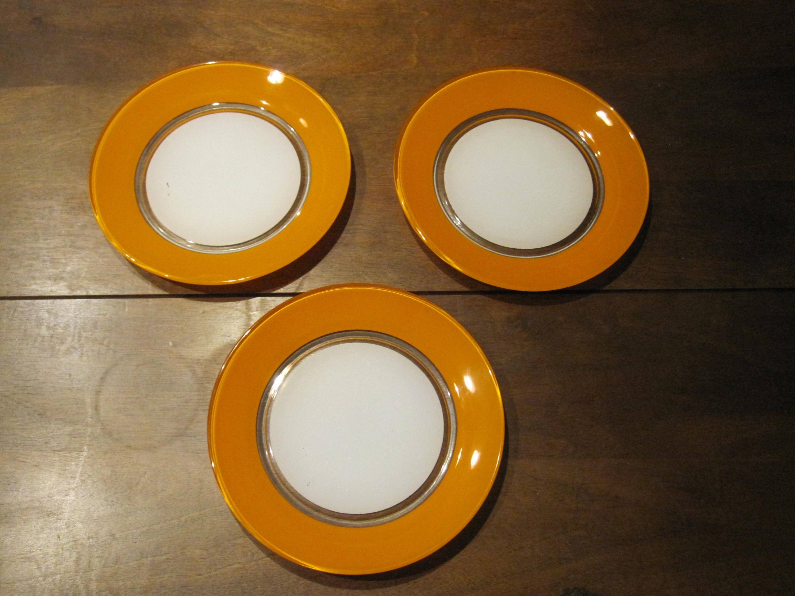 Small vintage orange and white Duralex plates