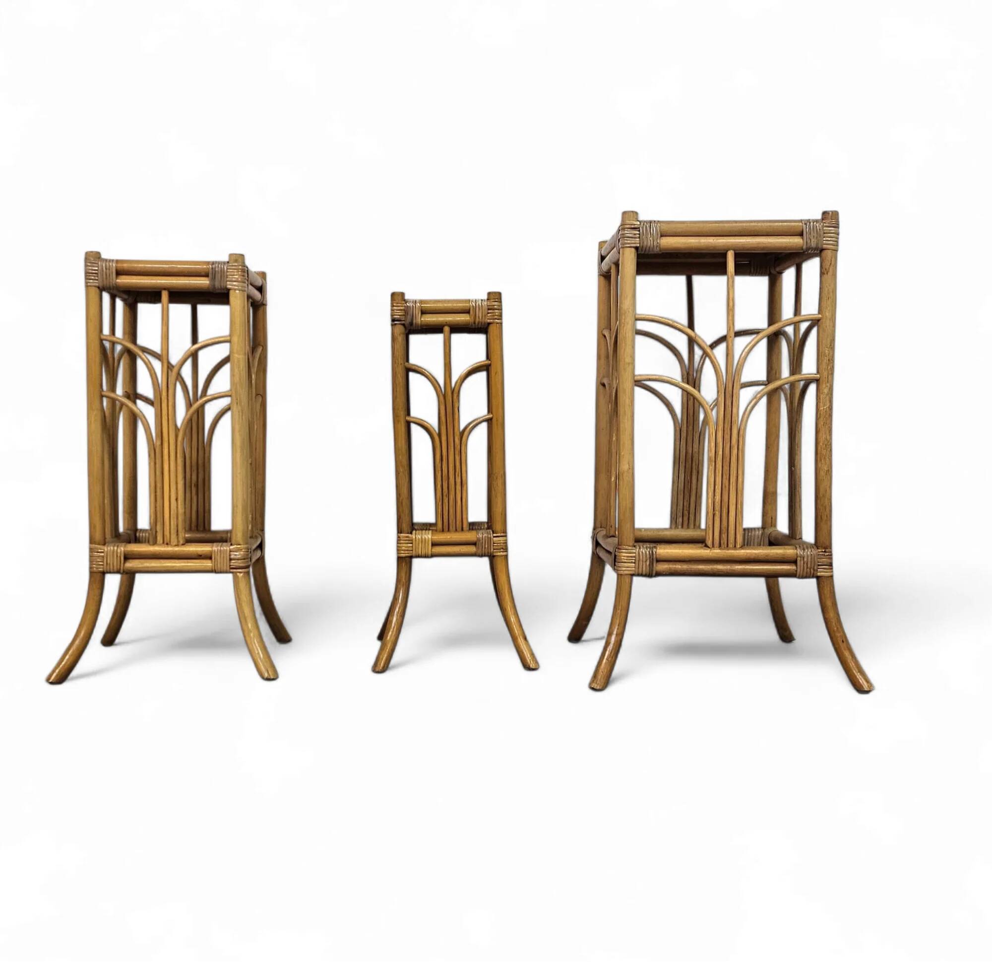 Nesting set bamboo plant stands 1970s