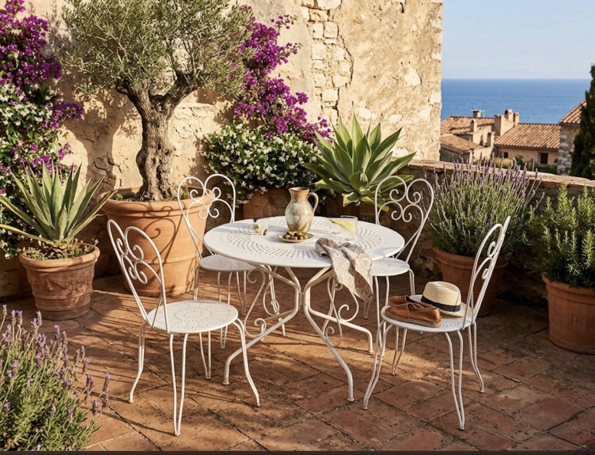Salon de jardin rétro en fer forgé des années 50