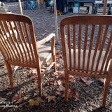 Paire de fauteuils en chêne et tissu lin