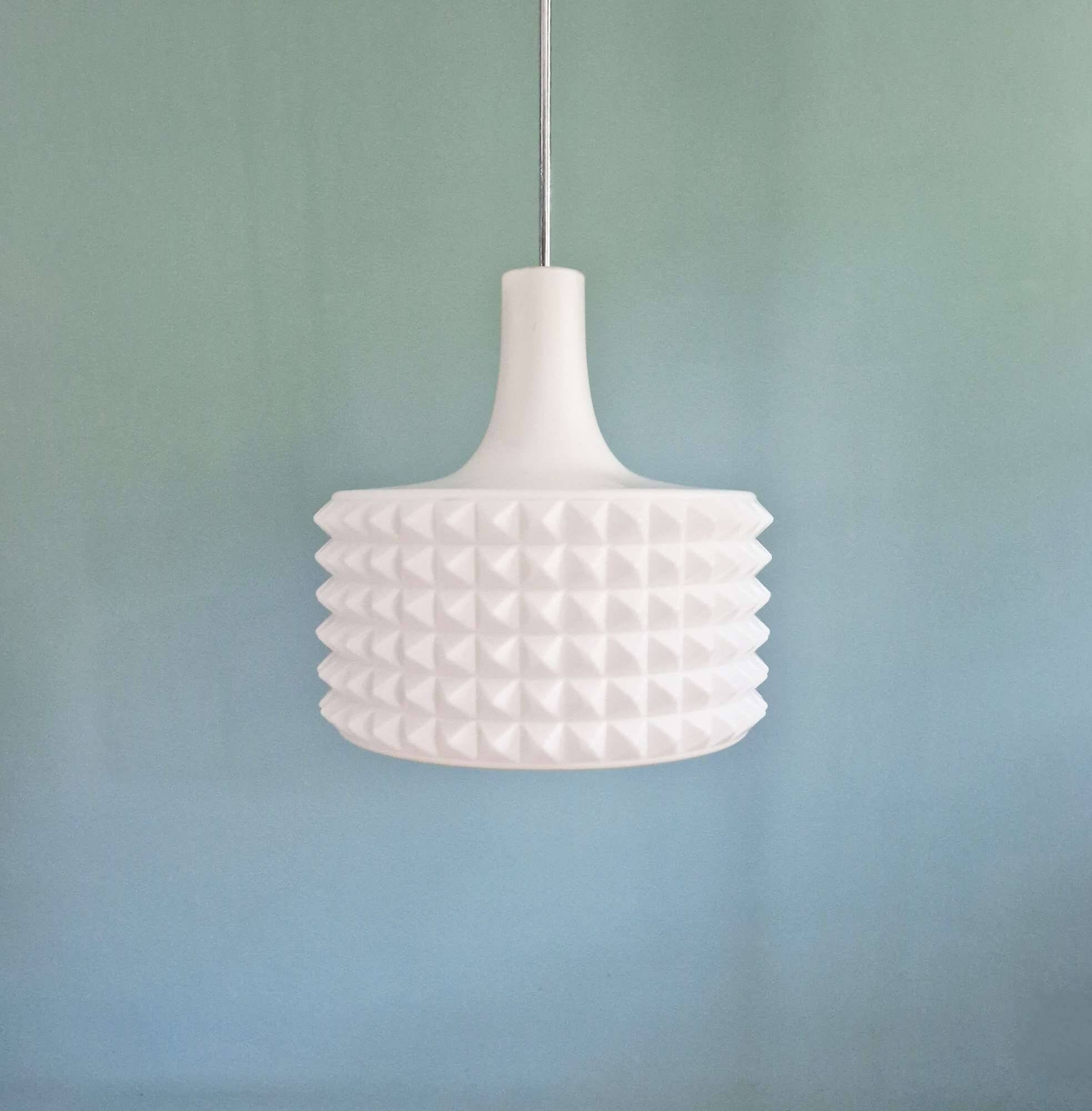 Large white opaline pendant light, Ivan Jakes design, 1960s