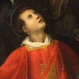 Antique painting on panel 17th century, The Martyrdom of Saint Stephen
