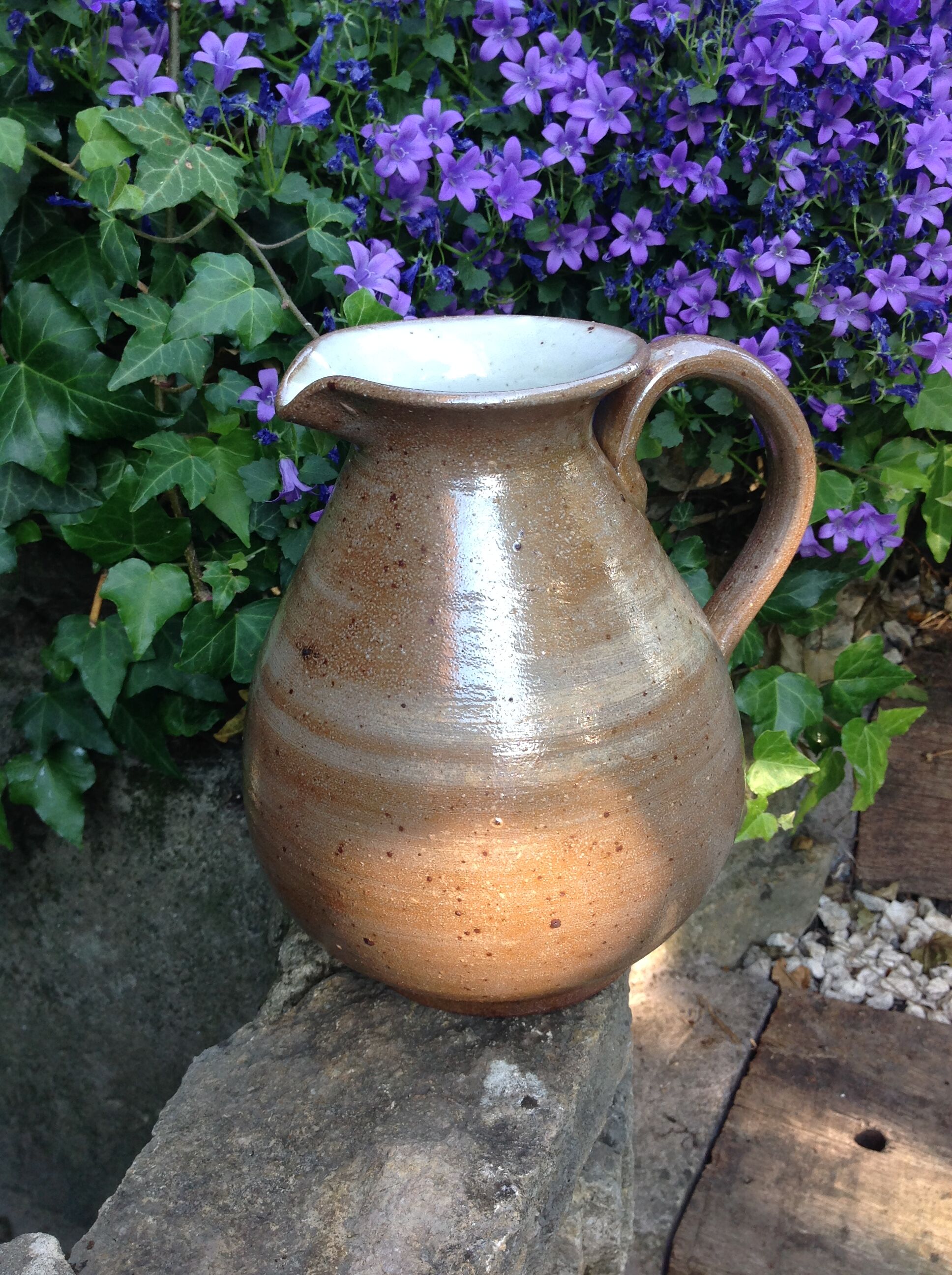 Pitcher ball in varnished beige cermic 60/70 years