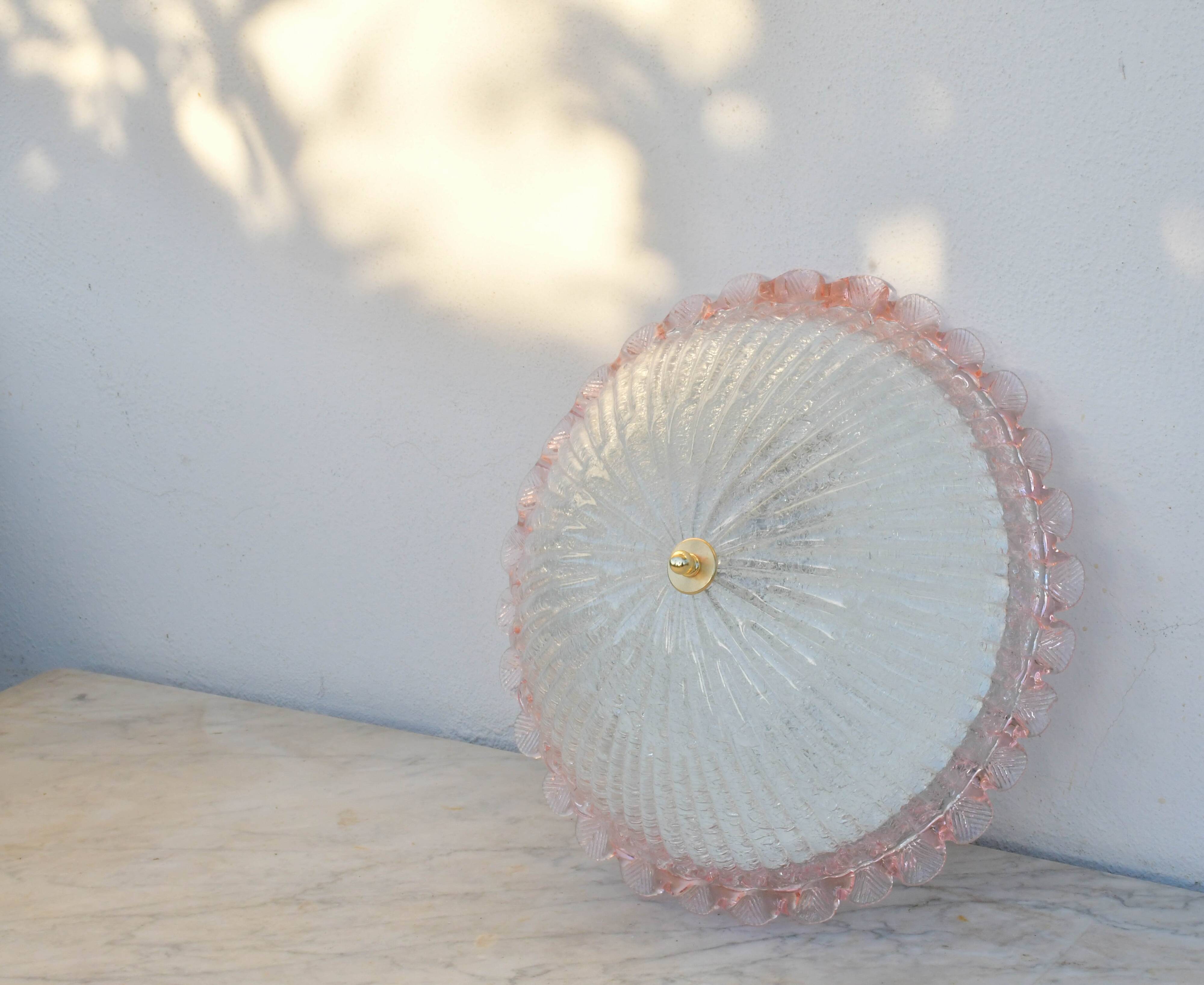 Precious Italian pink Murano glass ceiling fixture, Murano, 1970