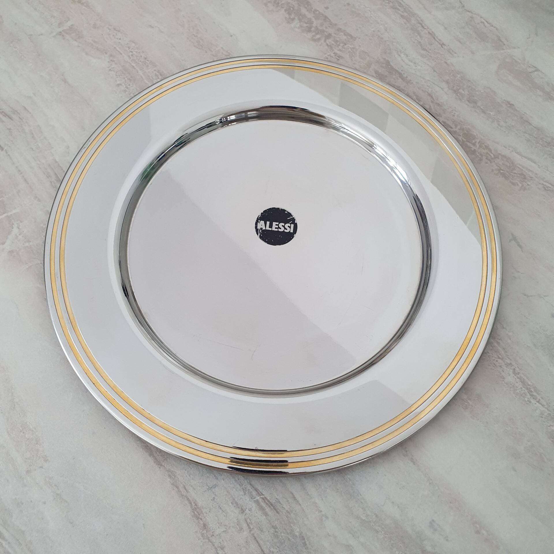 Alessi Ettore Sottsass / Serving plate stainless steel 18/10 and gold NG5100