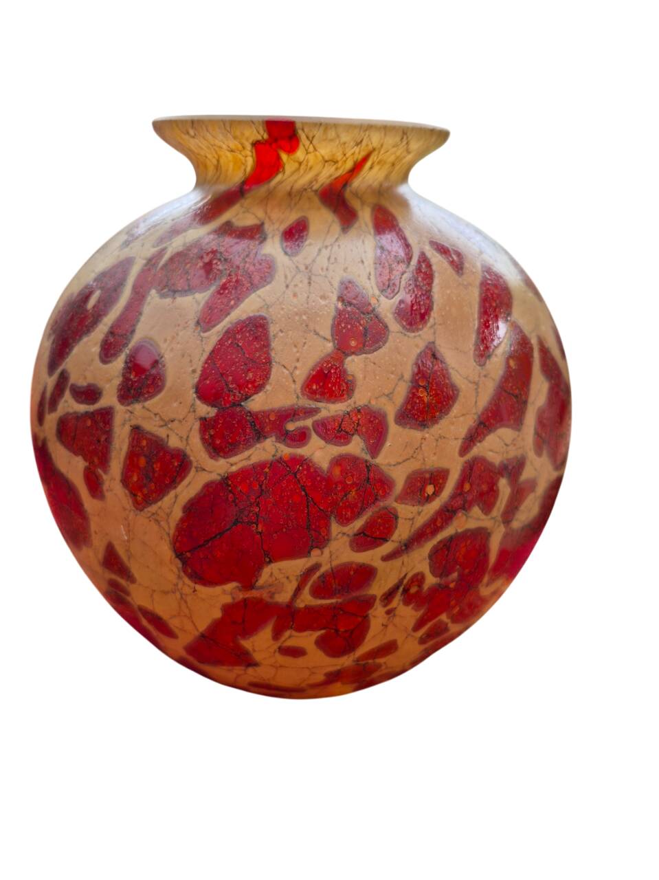 Red and brown glass ball vase, France 1930
