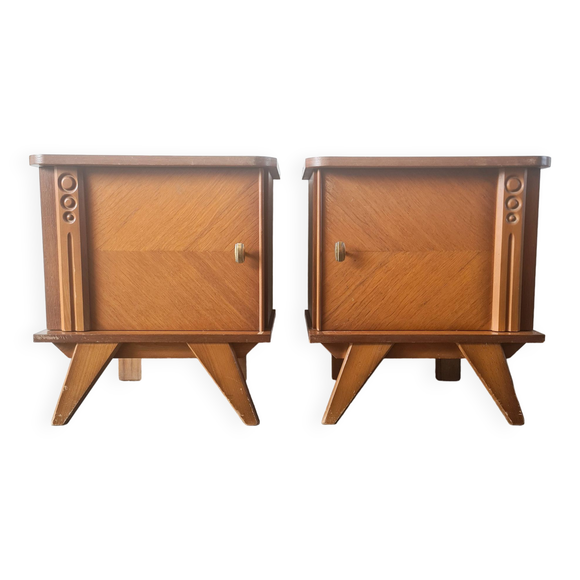 Pair of retro bedside tables with beveled legs