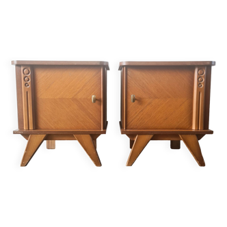 Pair of retro bedside tables with beveled legs