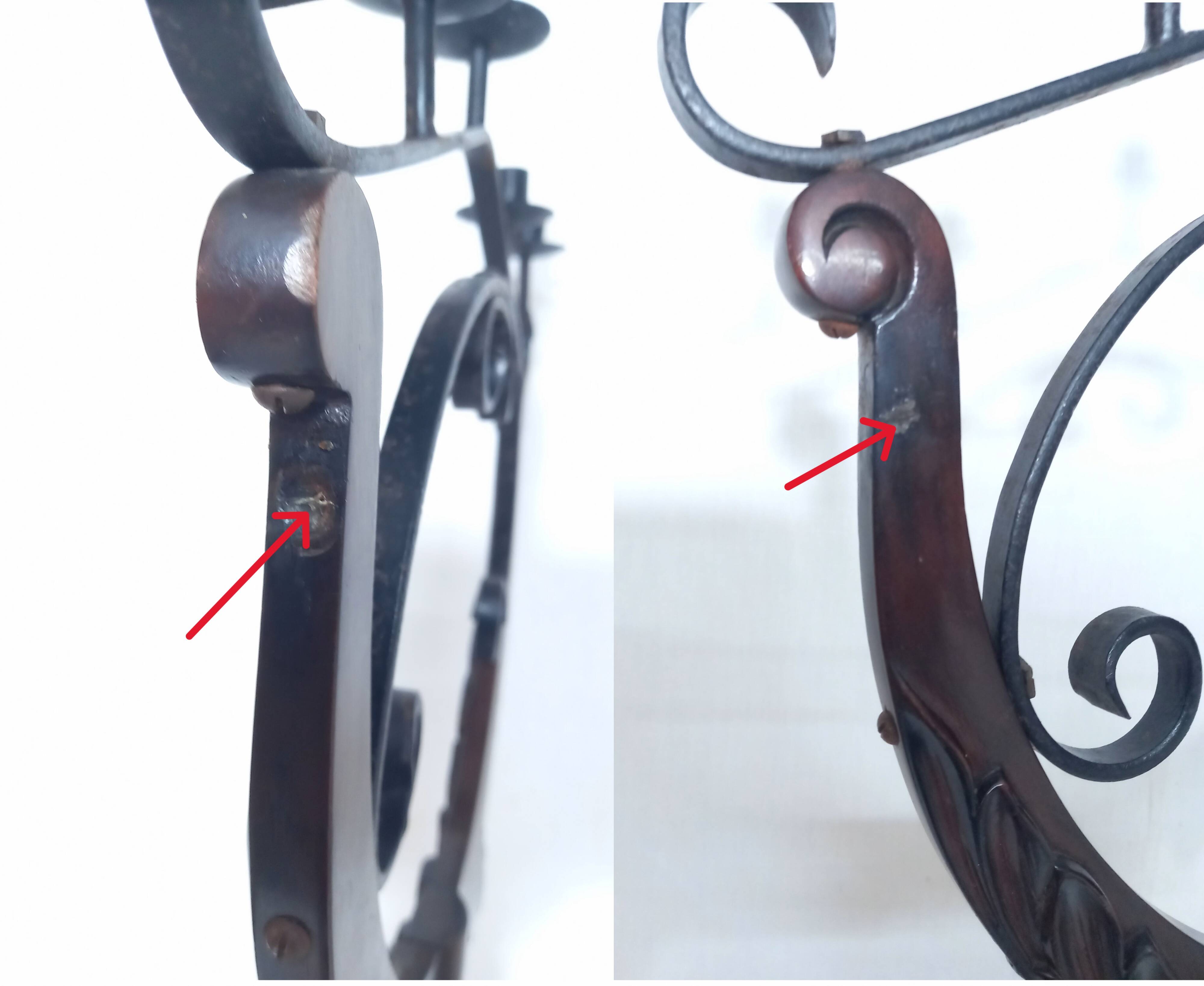 Floor candelabra in wrought iron and turned wood