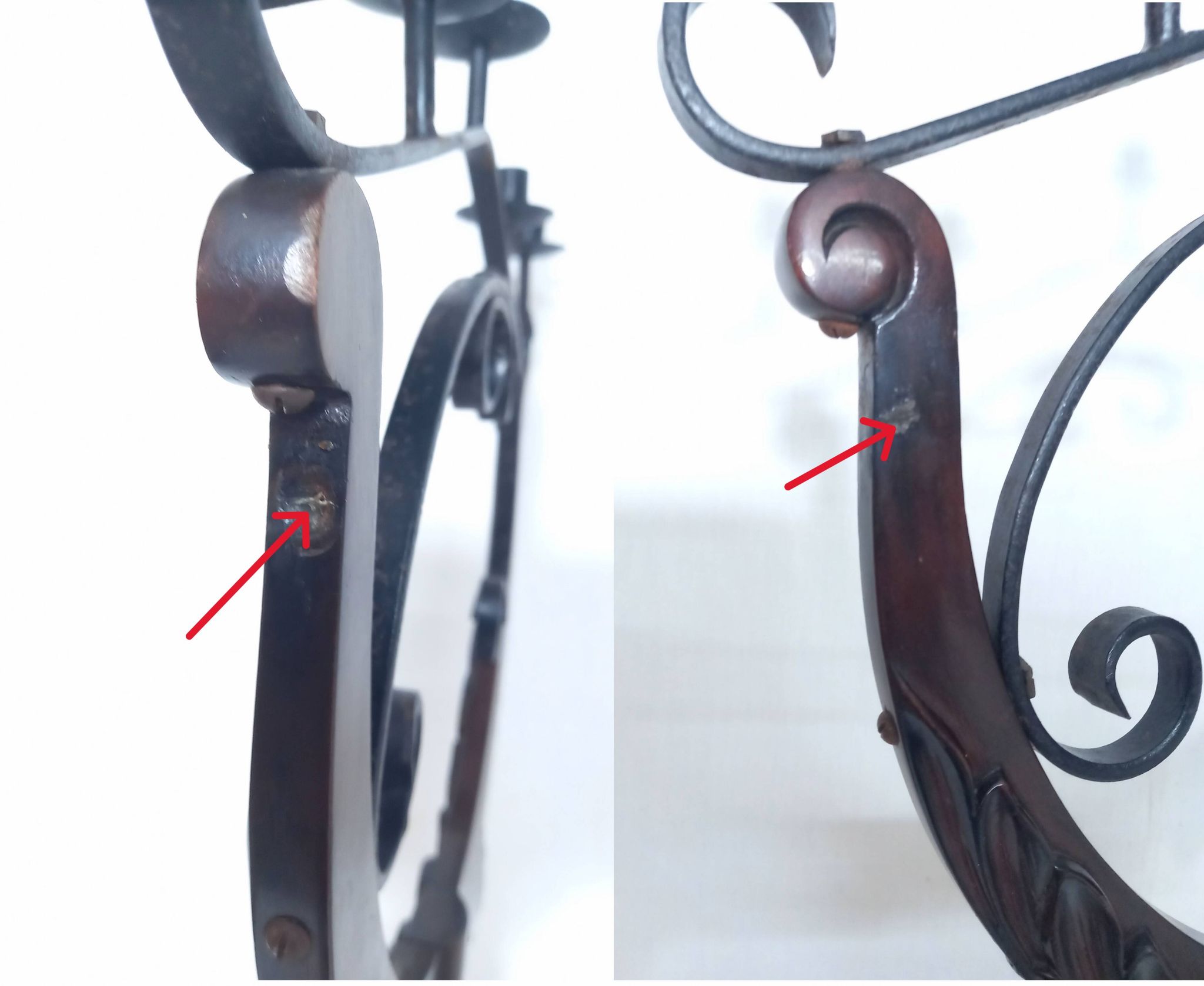 Floor candelabra in wrought iron and turned wood