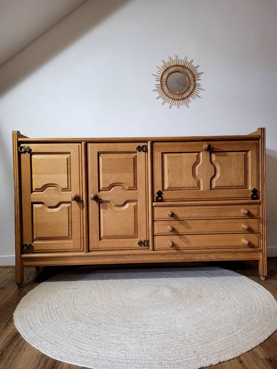 Vintage design oak buffet by Guillerme and Chambron