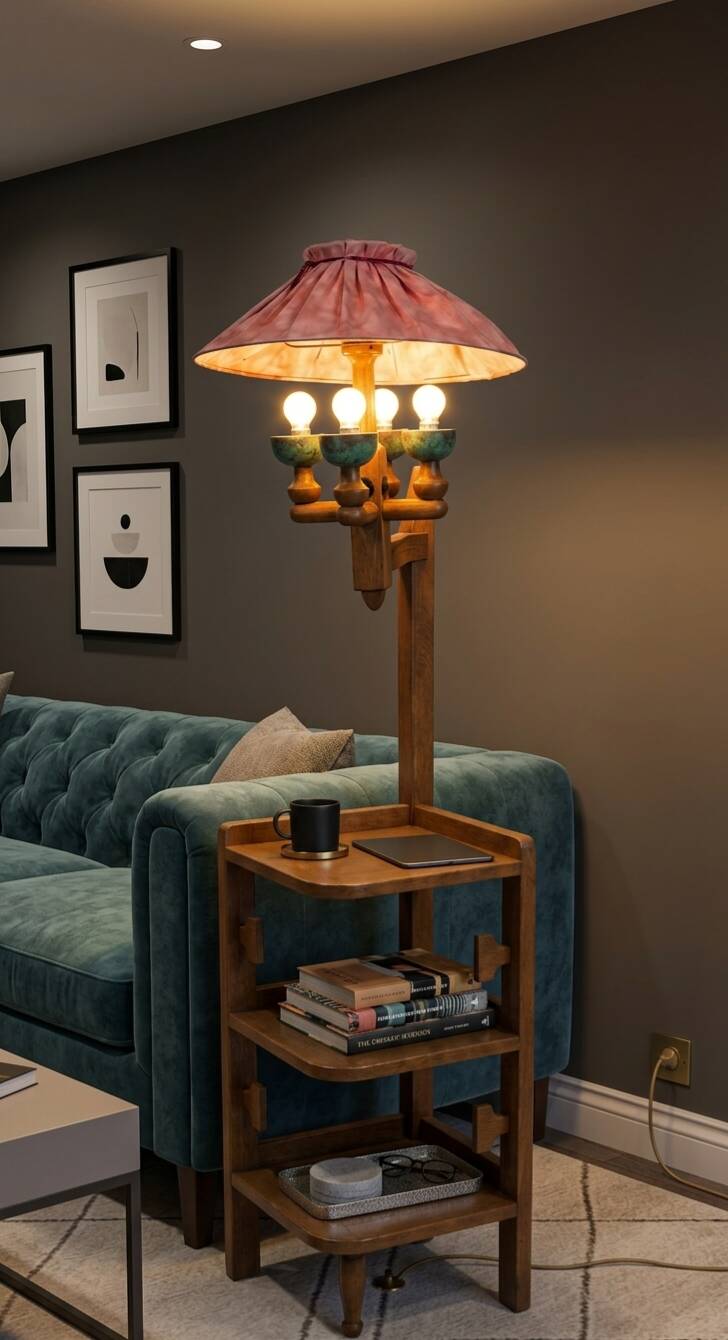Guillerme and Chambron floor lamp in oak from the 1960s.