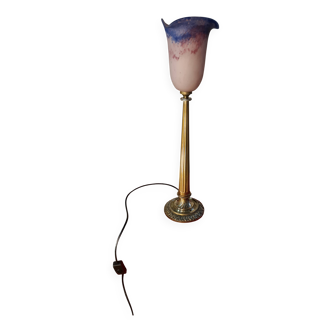 Bronze tulip lamp glass paste signed d'Eross
