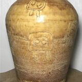 Vase vintage en céramique d’accolay, art brutaliste, signé hubert guy