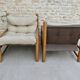 Pair of pine and woolly armchairs, 80s